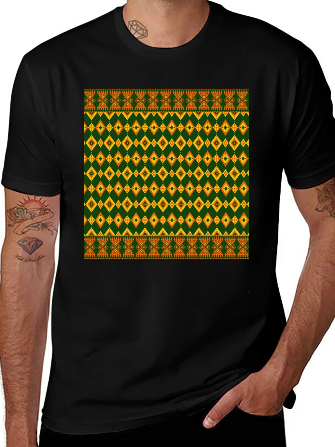 Tribal Pattern Black T-Shirt