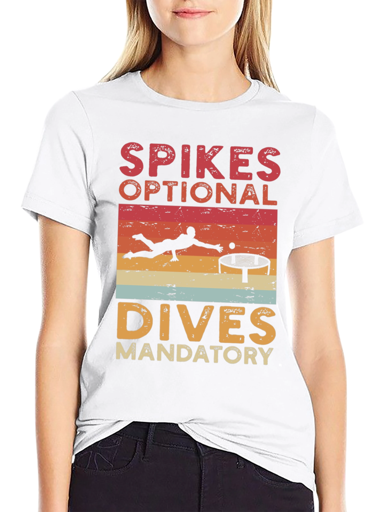 Volleyball T-Shirt: Spikes Optional Dives Mandatory