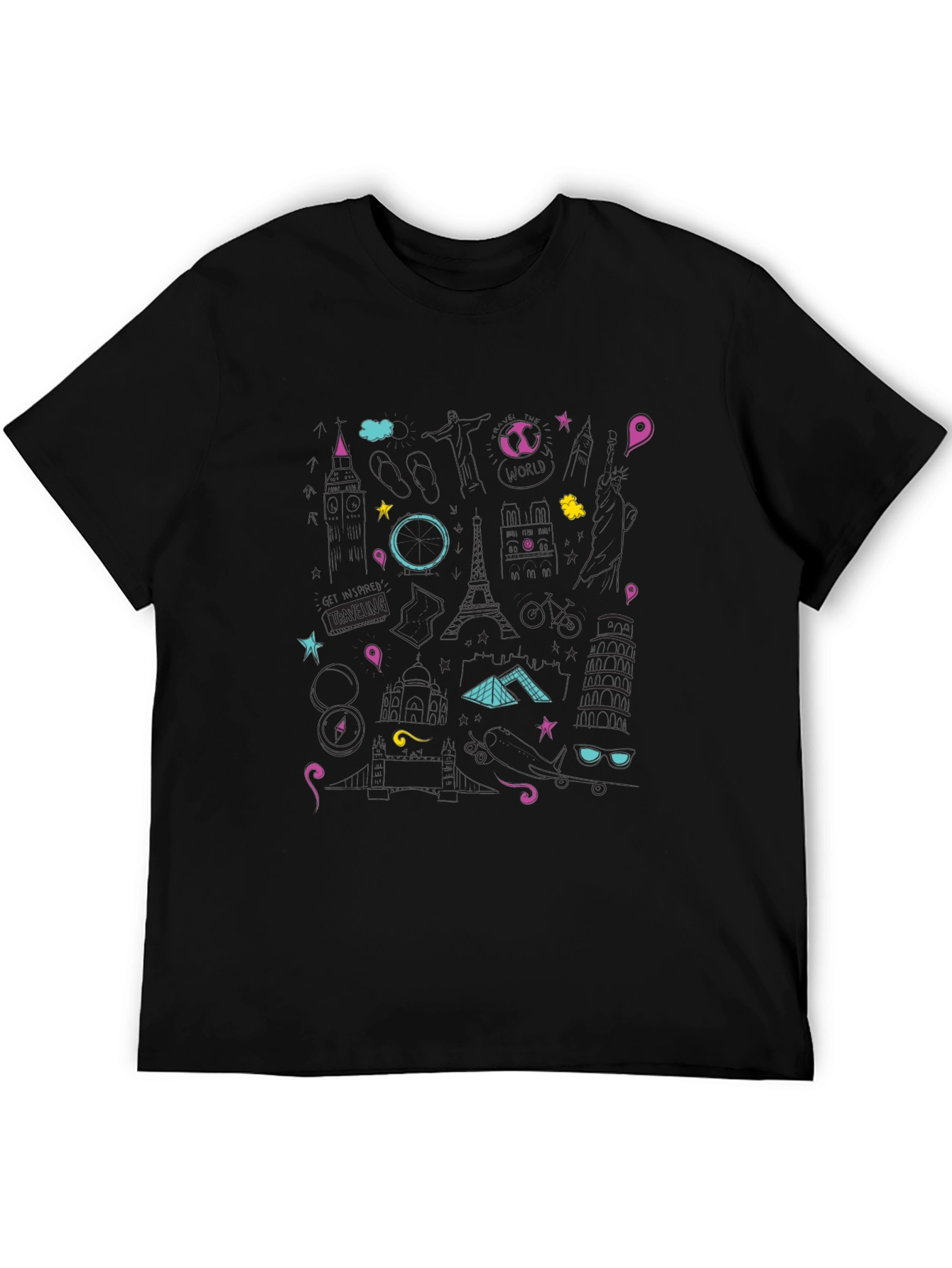 Modern Black Travel Graphic T-Shirt