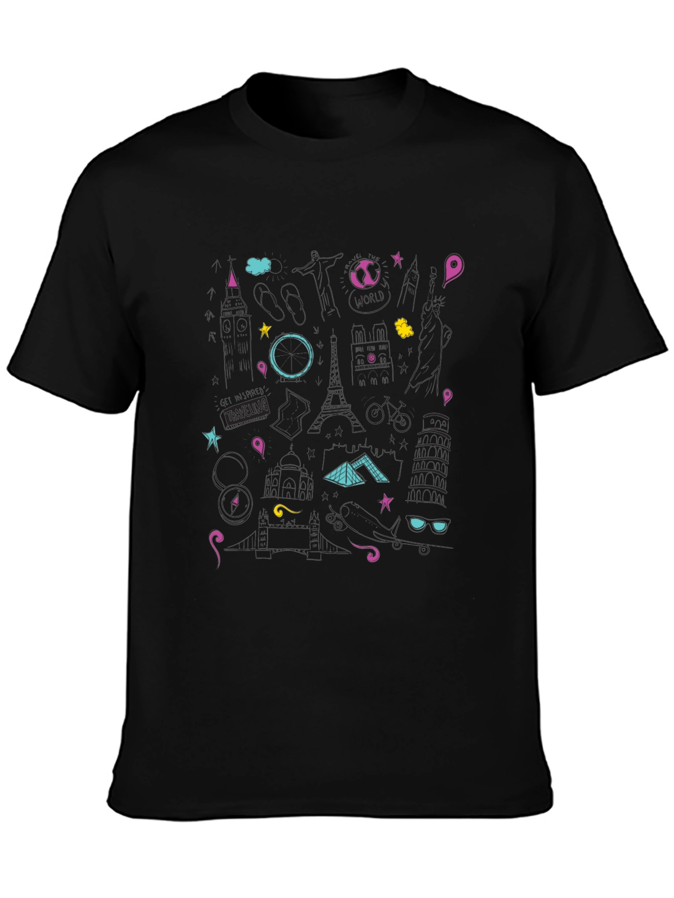 Modern Black Travel Graphic T-Shirt