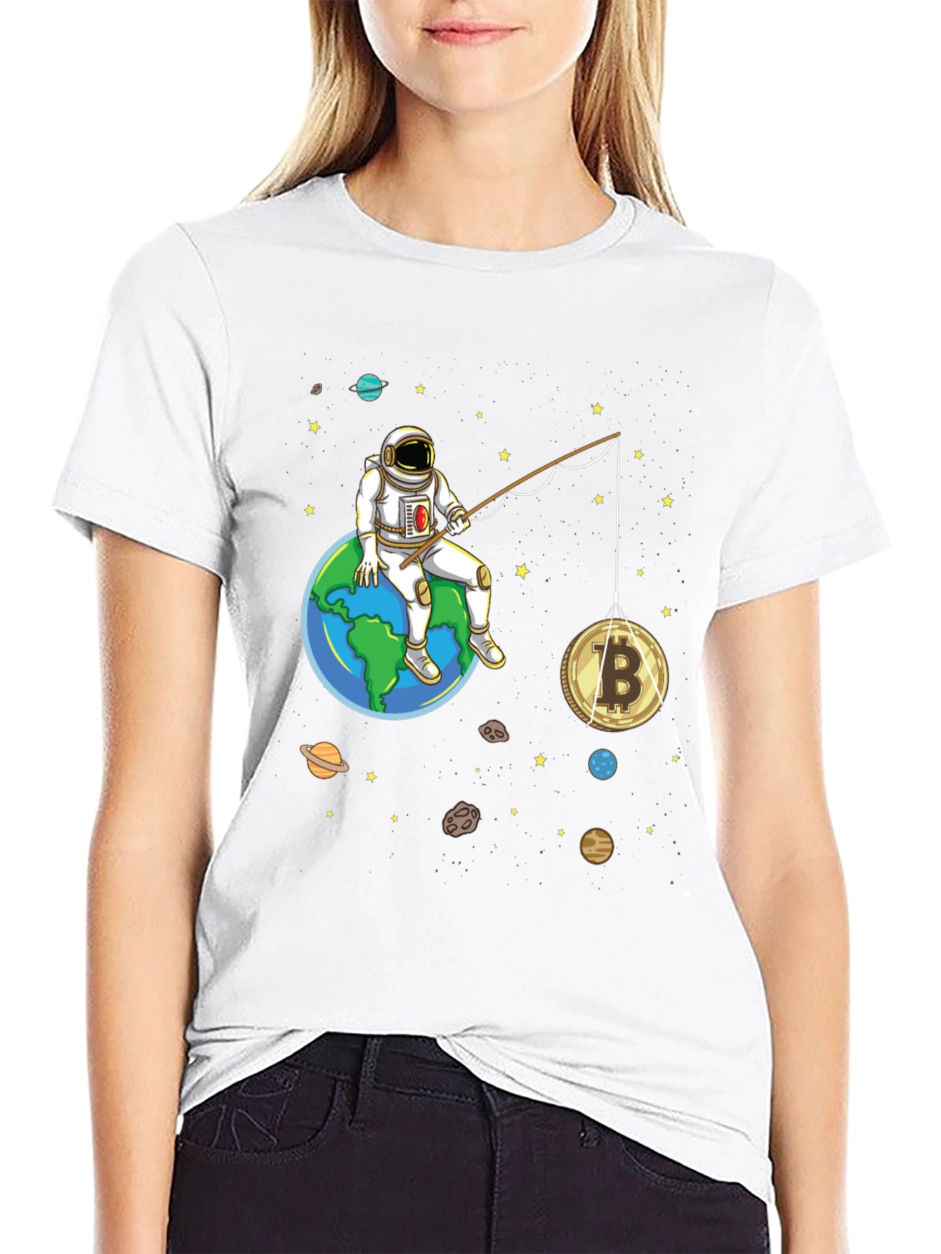 Astronaut Bitcoin Fishing Graphic Tee