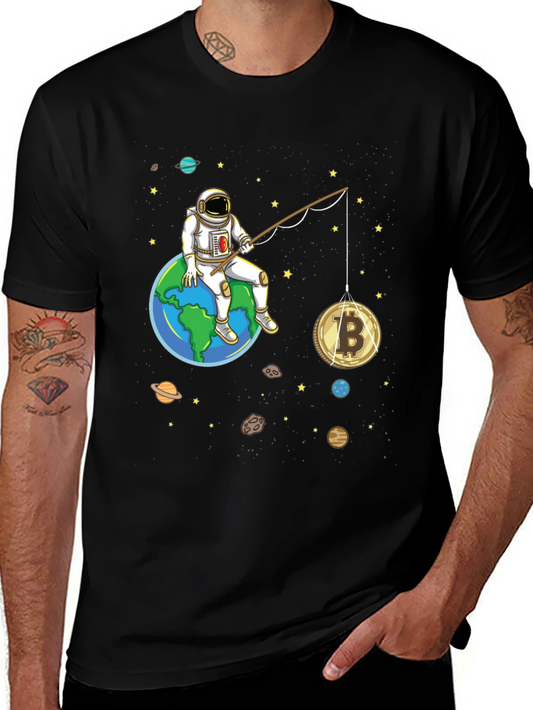 Astronaut Bitcoin Fishing Graphic Tee