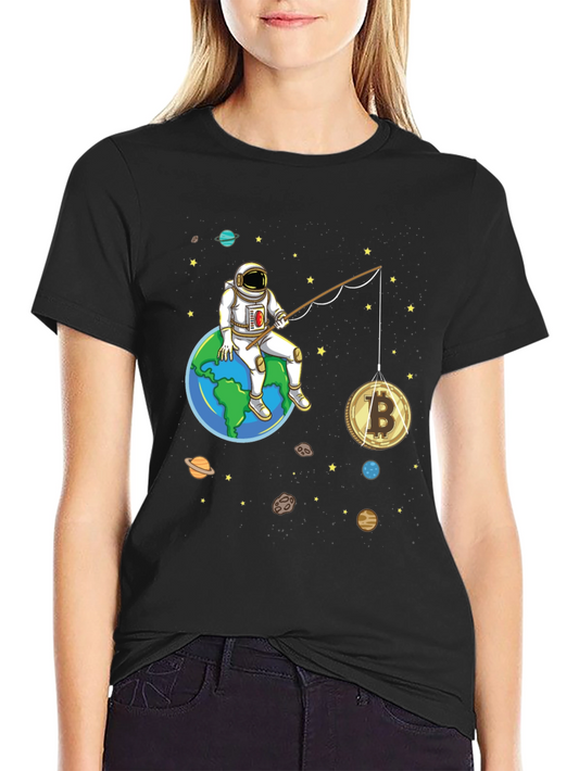 Astronaut Bitcoin Fishing Graphic Tee