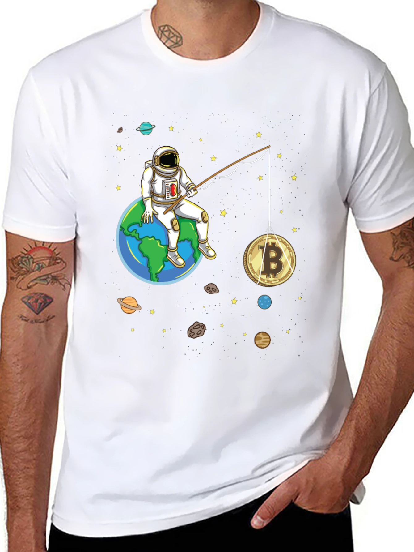 Astronaut Bitcoin Fishing Graphic Tee