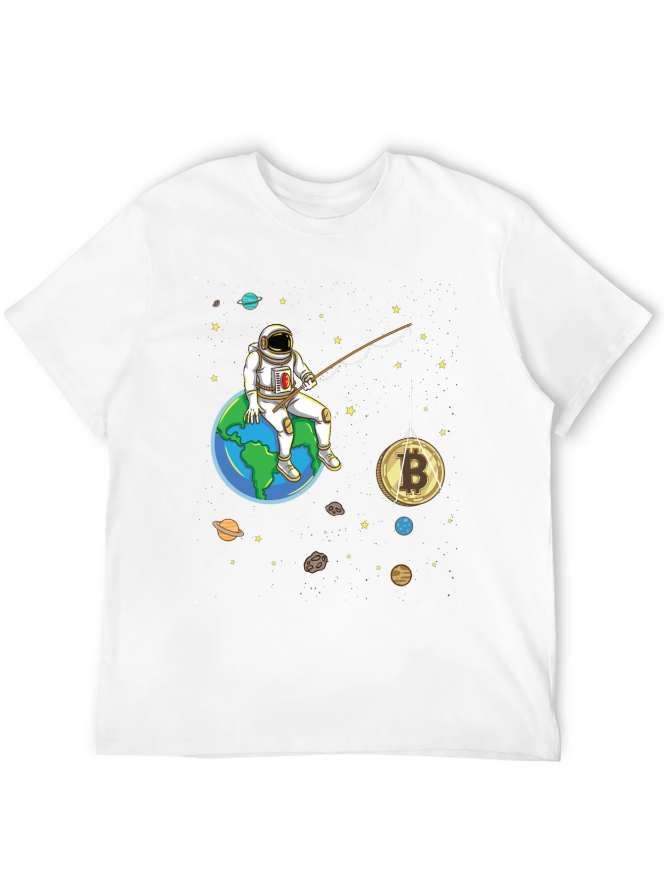 Astronaut Bitcoin Fishing Graphic Tee