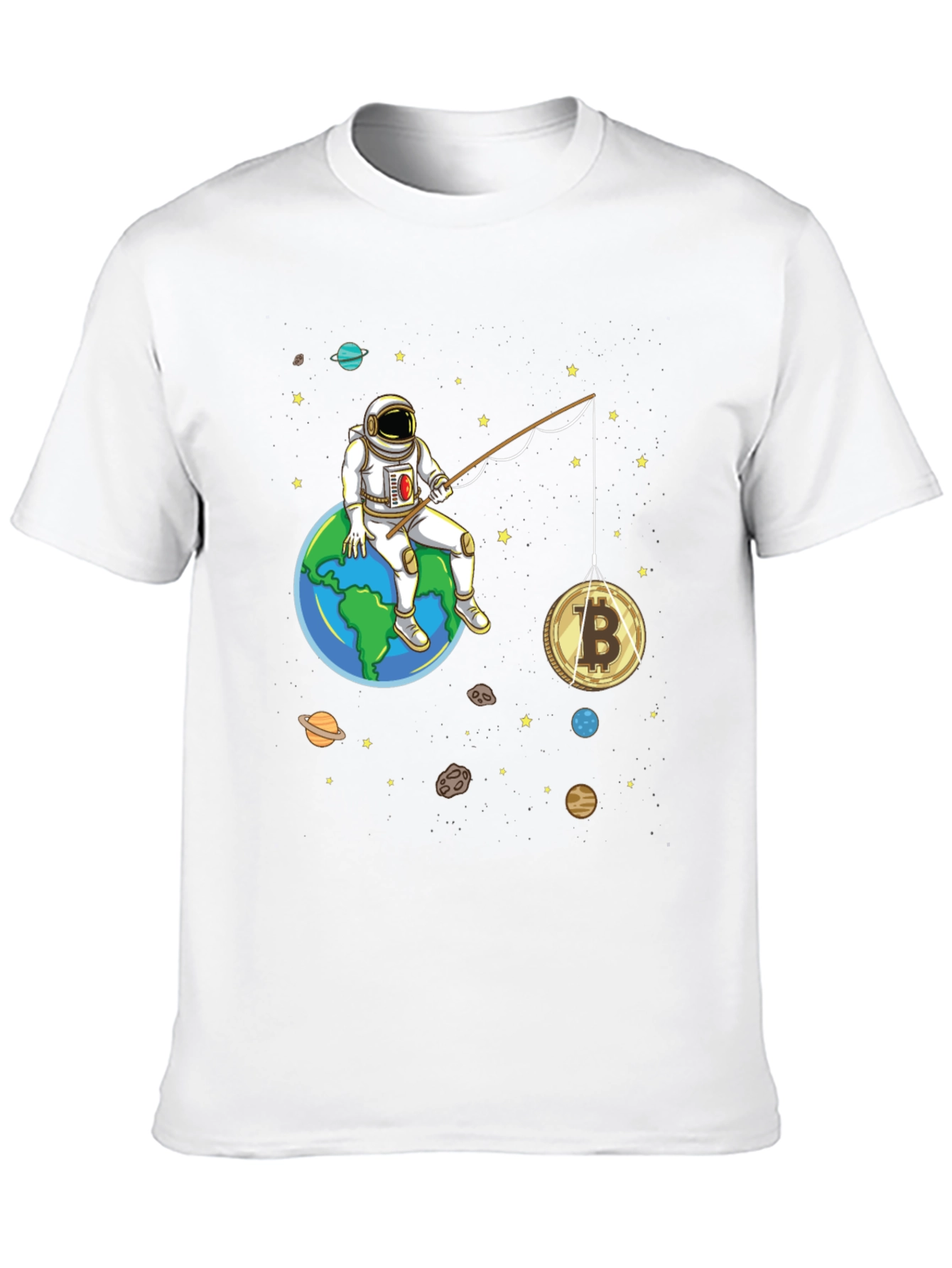 Astronaut Bitcoin Fishing Graphic Tee