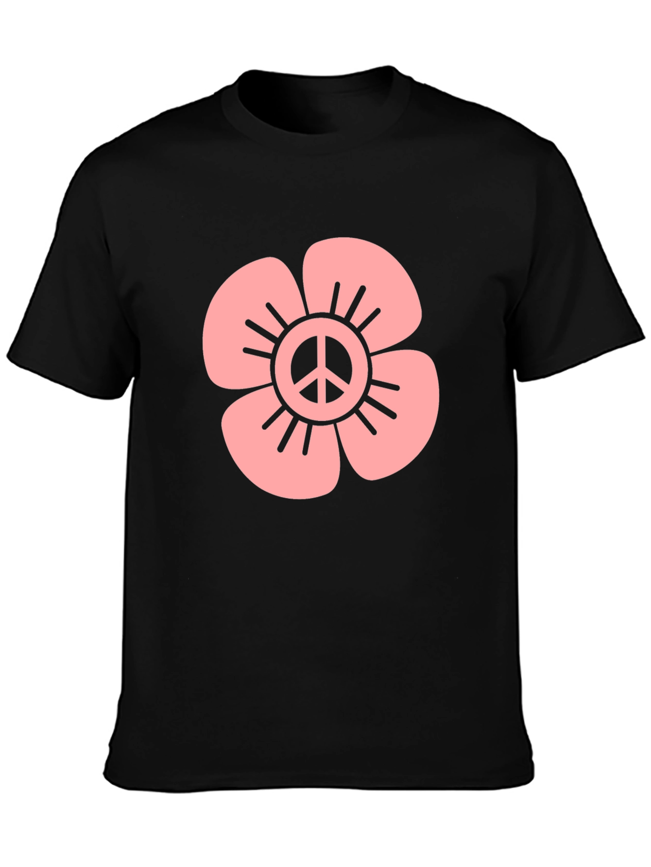 Peace Flower Graphic Tee - Black Cotton Blend