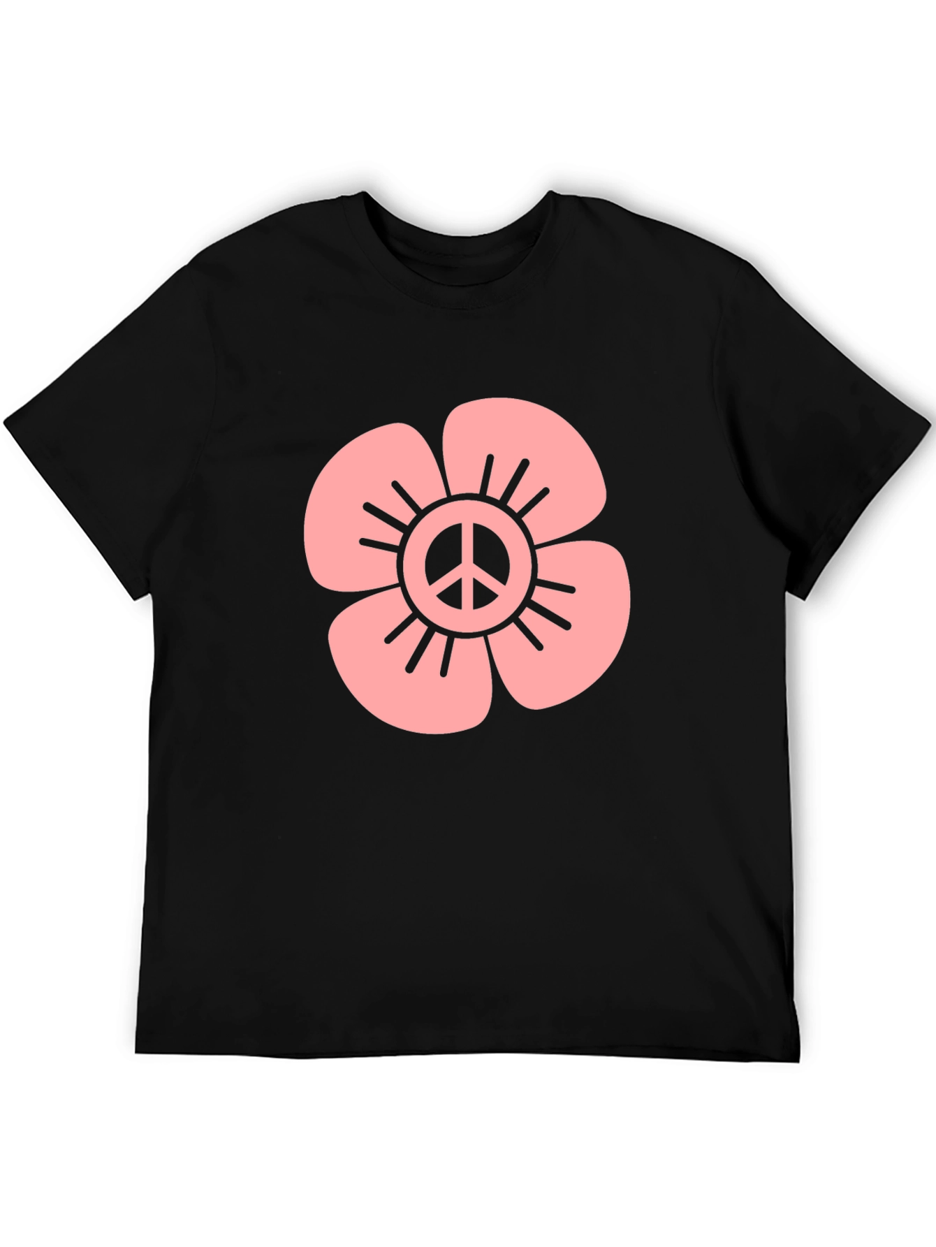 Peace Flower Graphic Tee - Black Cotton Blend