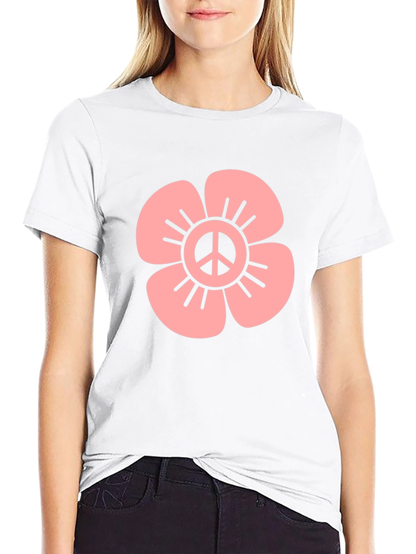 Peace Flower Graphic Tee - Black Cotton Blend