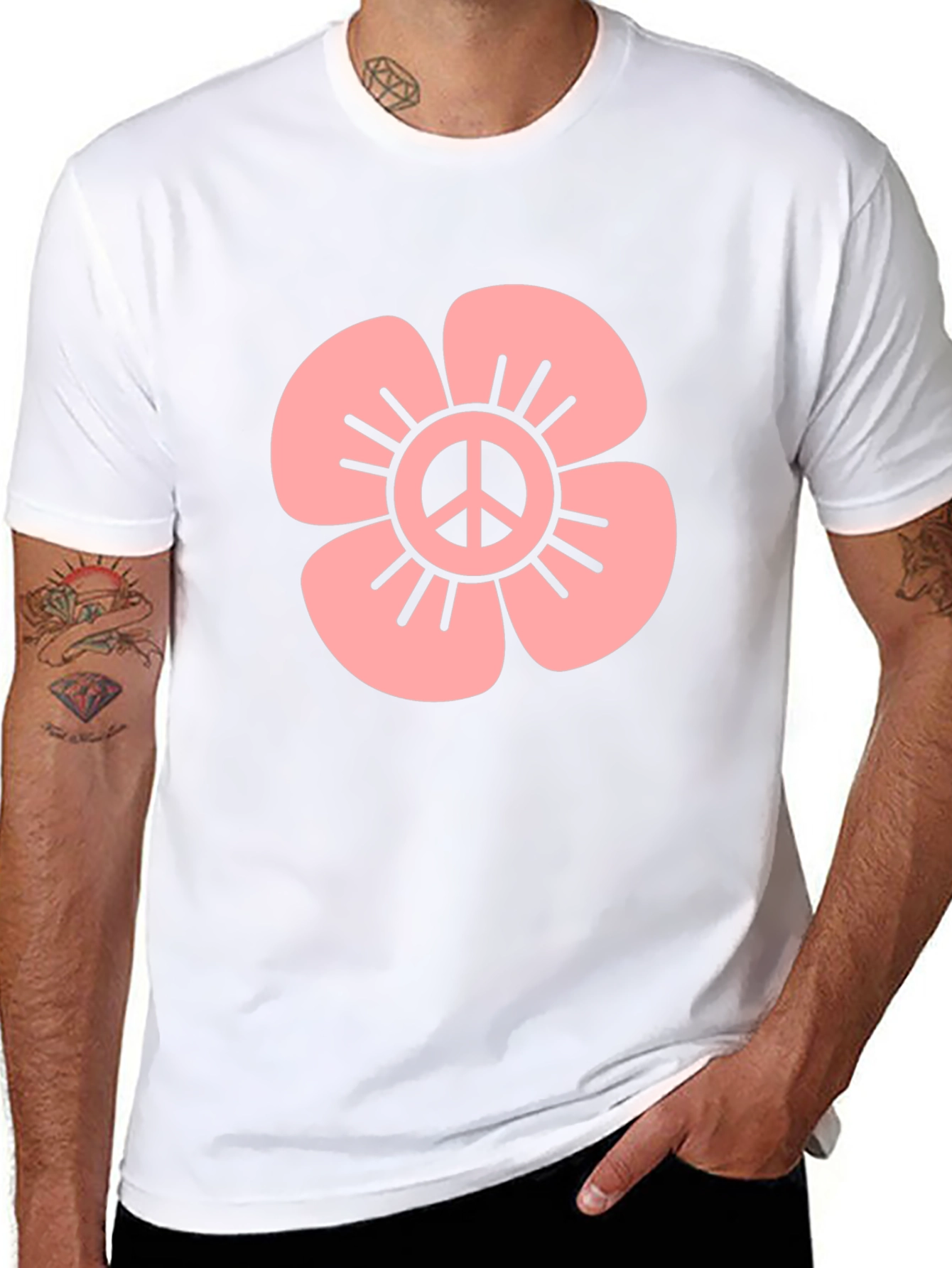Peace Flower Graphic Tee - Black Cotton Blend