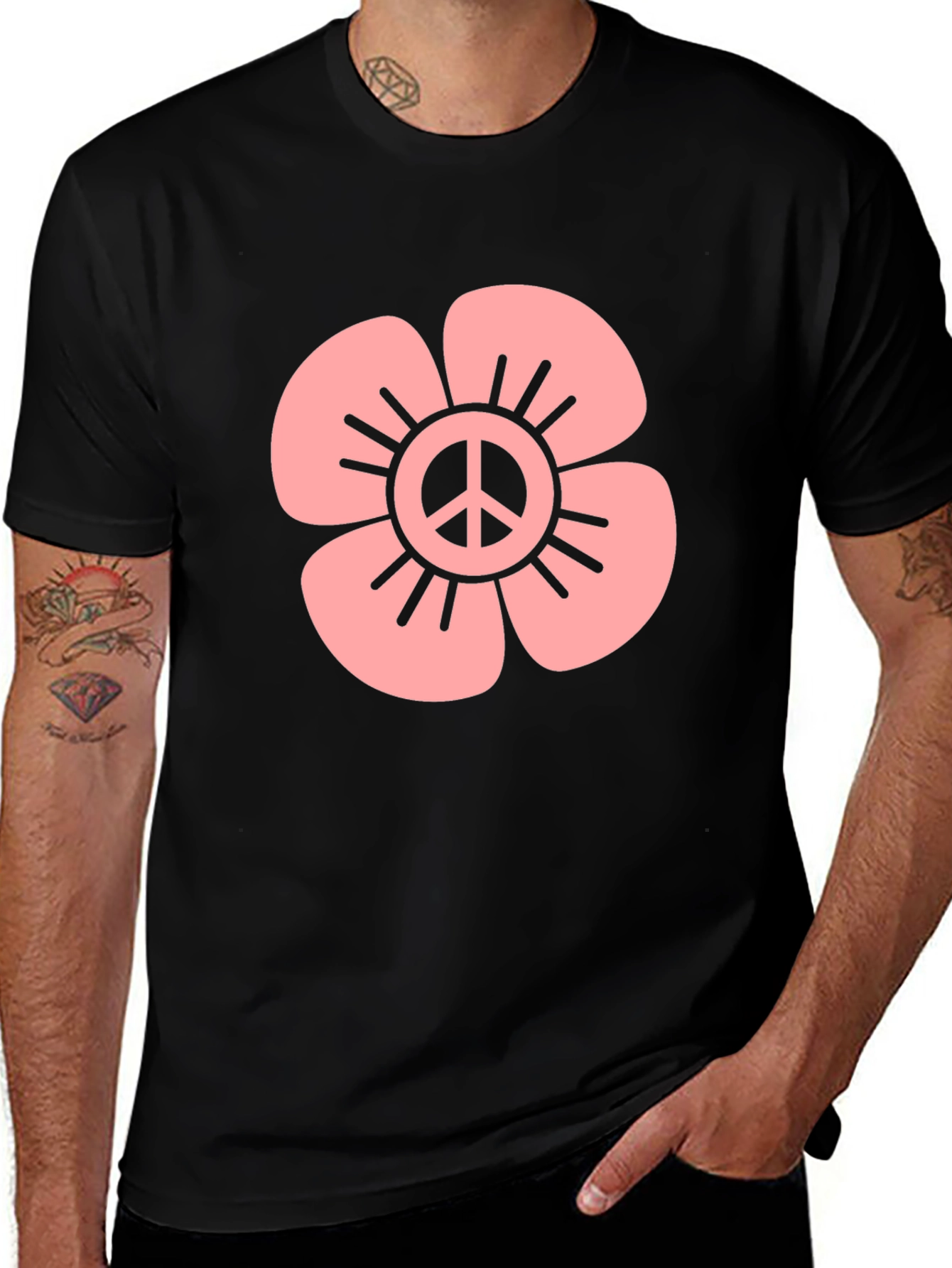 Peace Flower Graphic Tee - Black Cotton Blend
