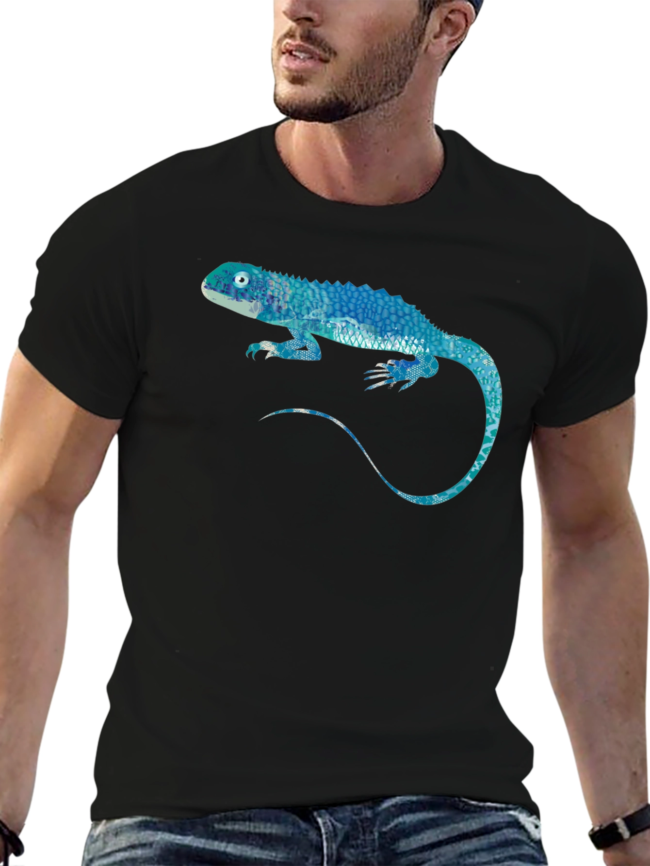 Blue Lizard Graphic Black T-Shirt