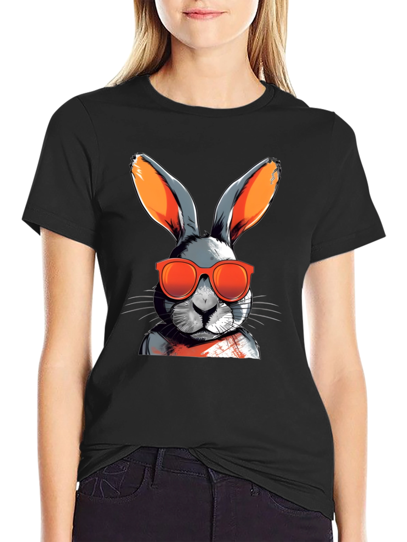 Cool Rabbit Graphic Tee - Black Cotton Blend