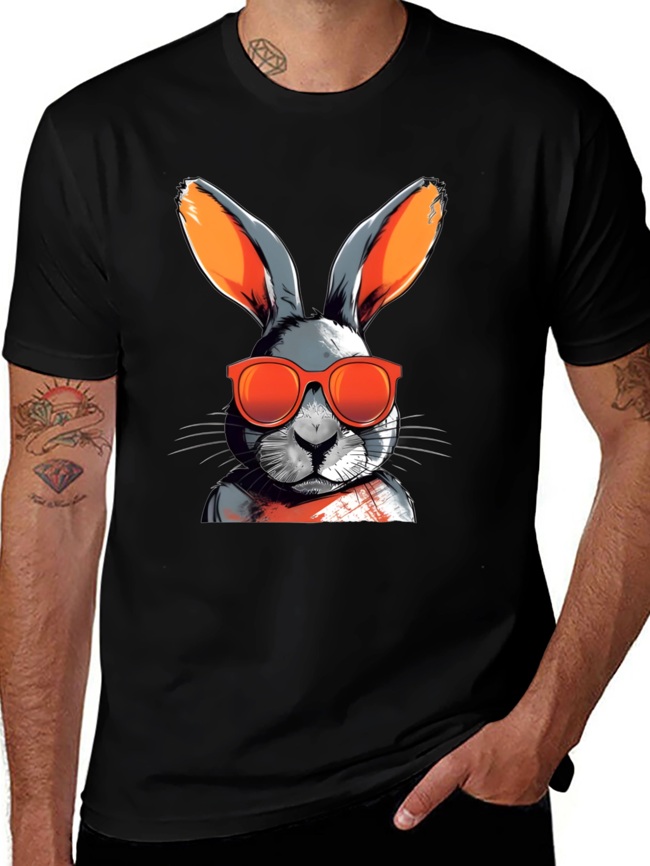 Cool Rabbit Graphic Tee - Black Cotton Blend