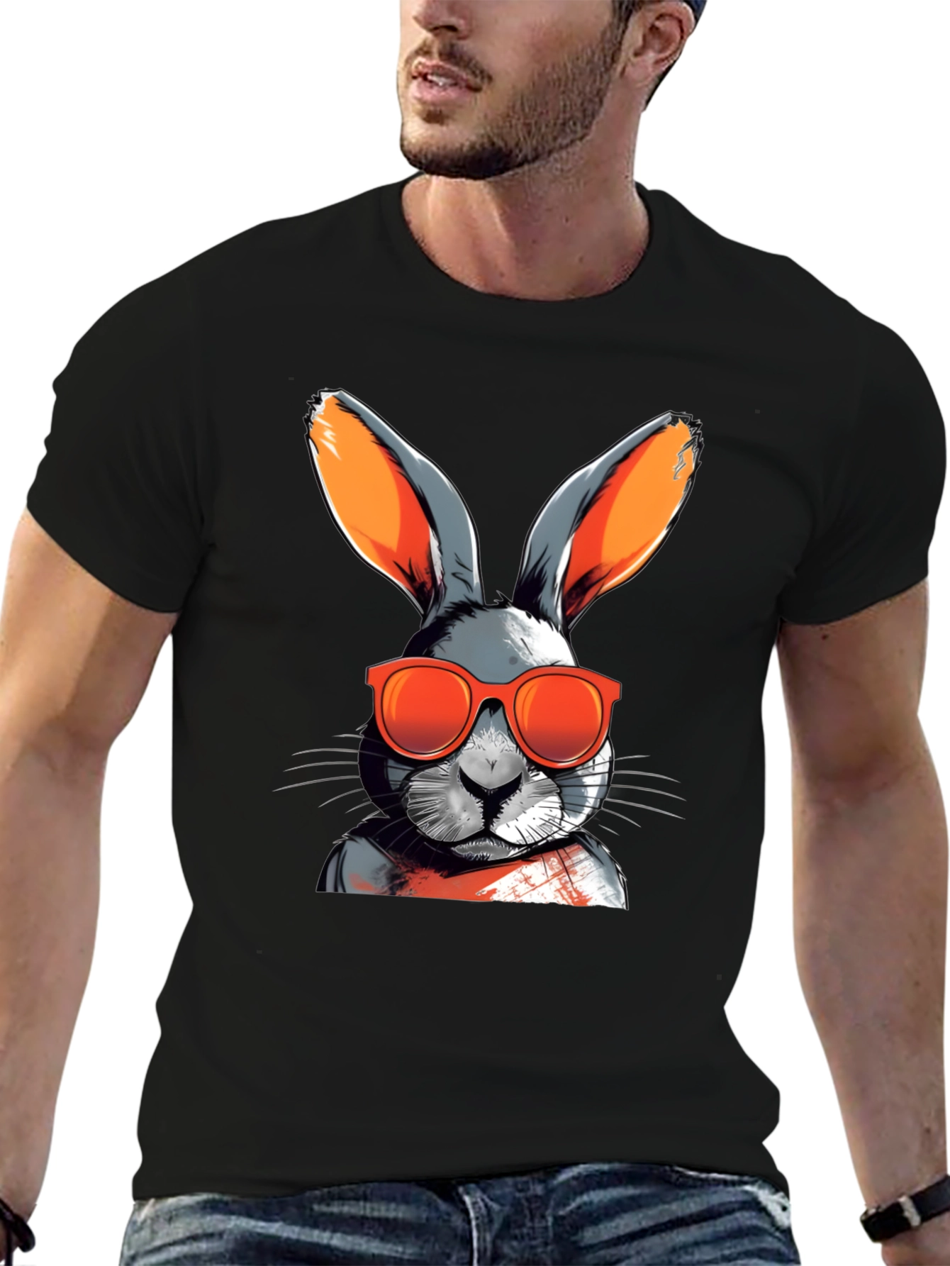 Cool Rabbit Graphic Tee - Black Cotton Blend