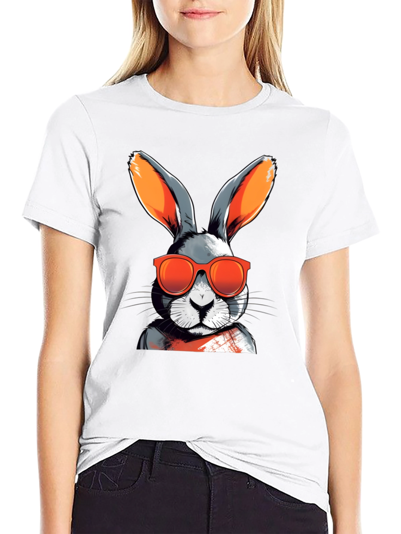 Cool Rabbit Graphic Tee - Black Cotton Blend