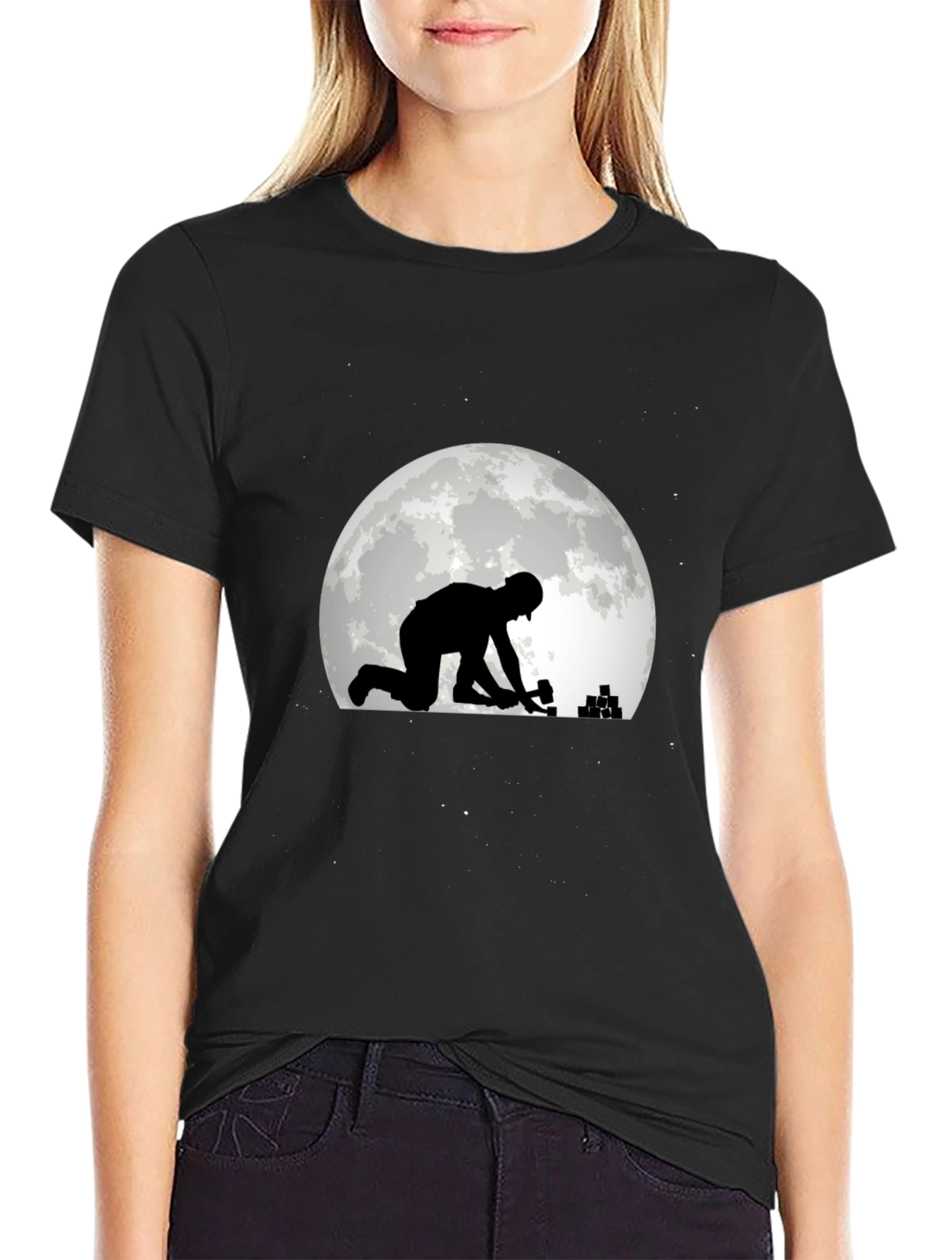 Construction Worker on Moon T-Shirt