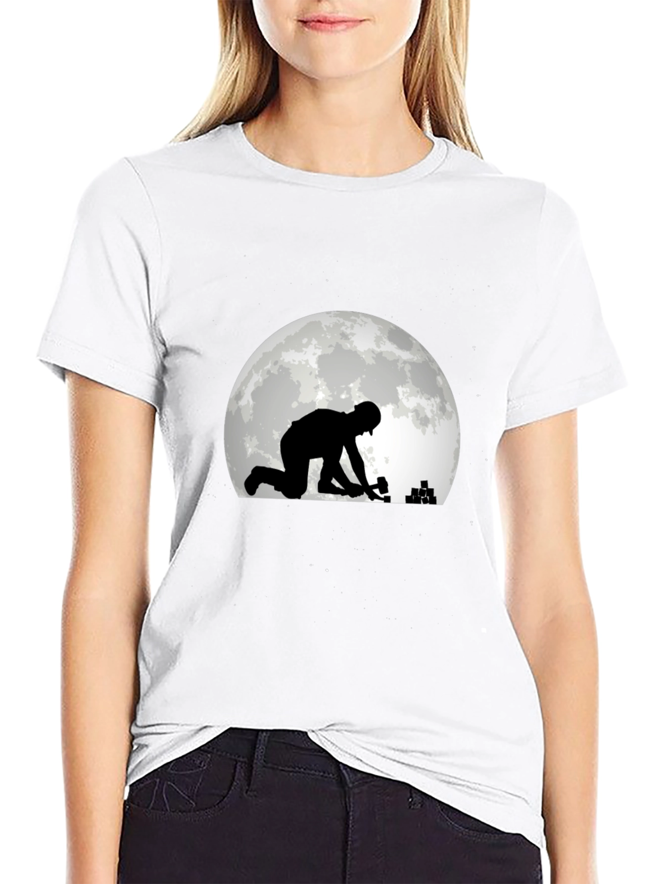 Construction Worker on Moon T-Shirt