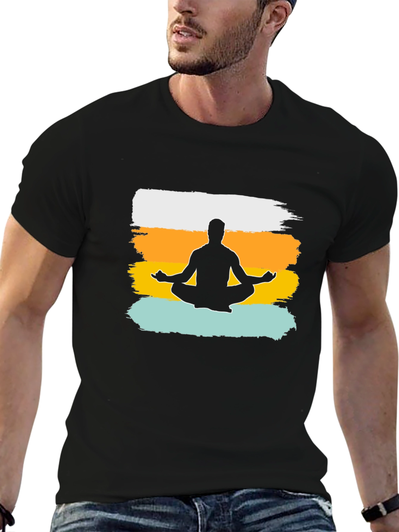 Meditate Man Graphic Tee - Black Cotton T-Shirt