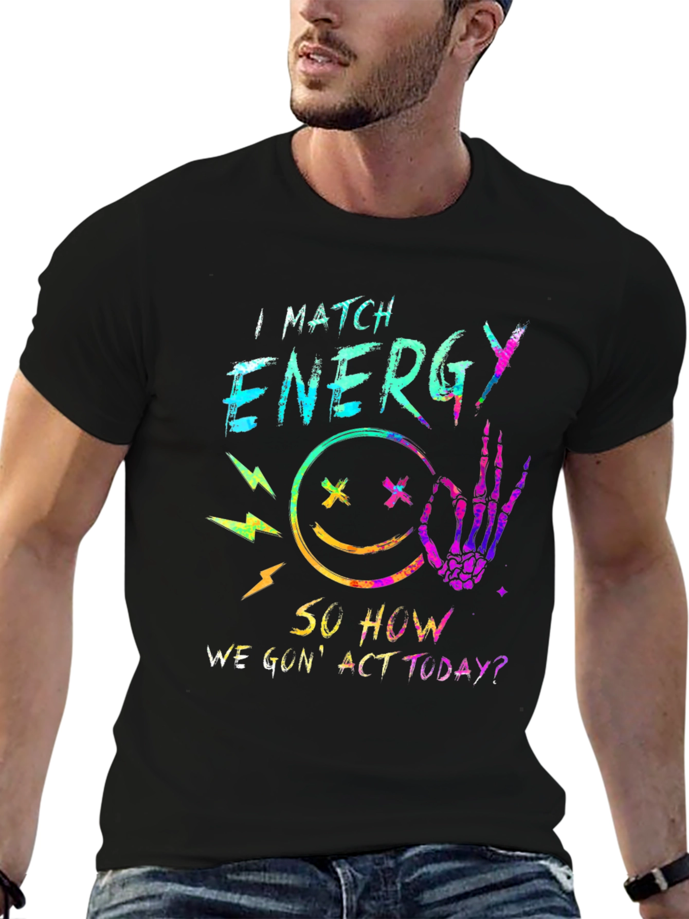 I Match Energy Graphic Tee - Trendy Black T-Shirt