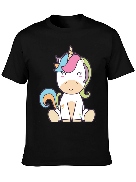 Cute Unicorn Graphic Tee - Black Casual T-Shirt