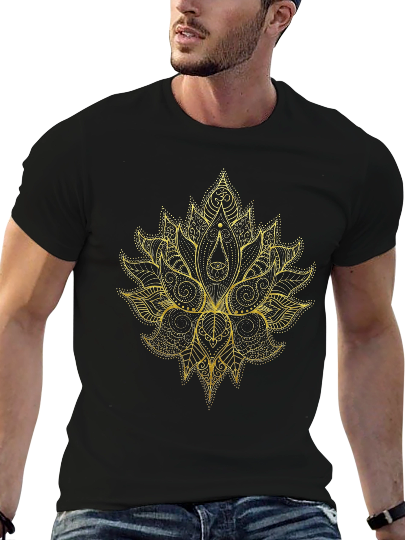 Mystic Gold Lotus Graphic Black T-Shirt