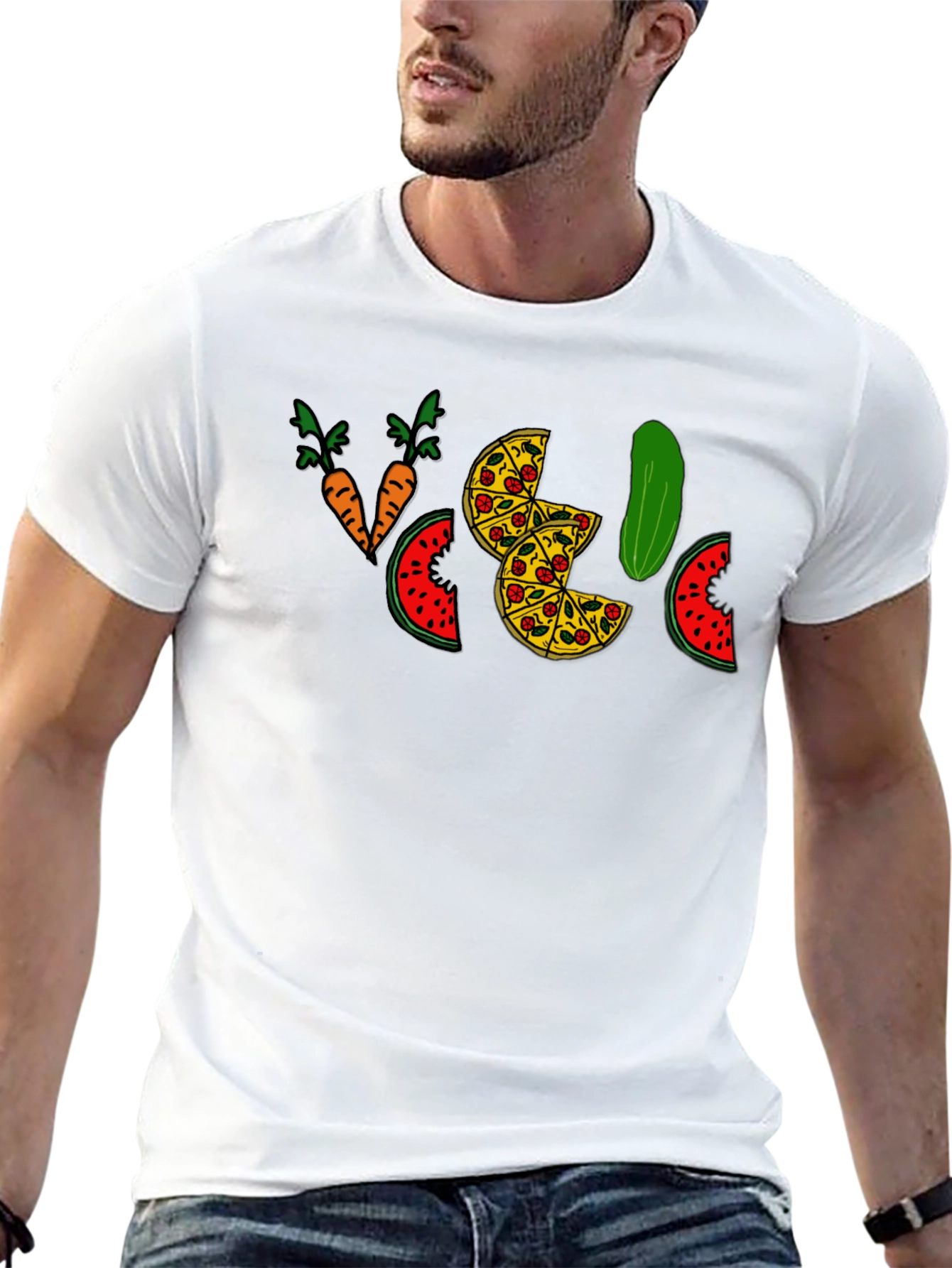 Funny Pizza Pickle Carrots Watermelon Black T-Shirt