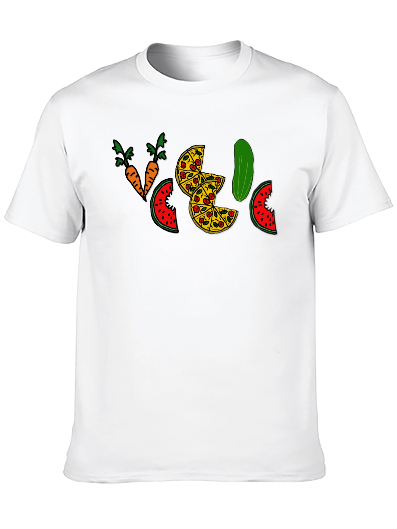 Funny Pizza Pickle Carrots Watermelon Black T-Shirt