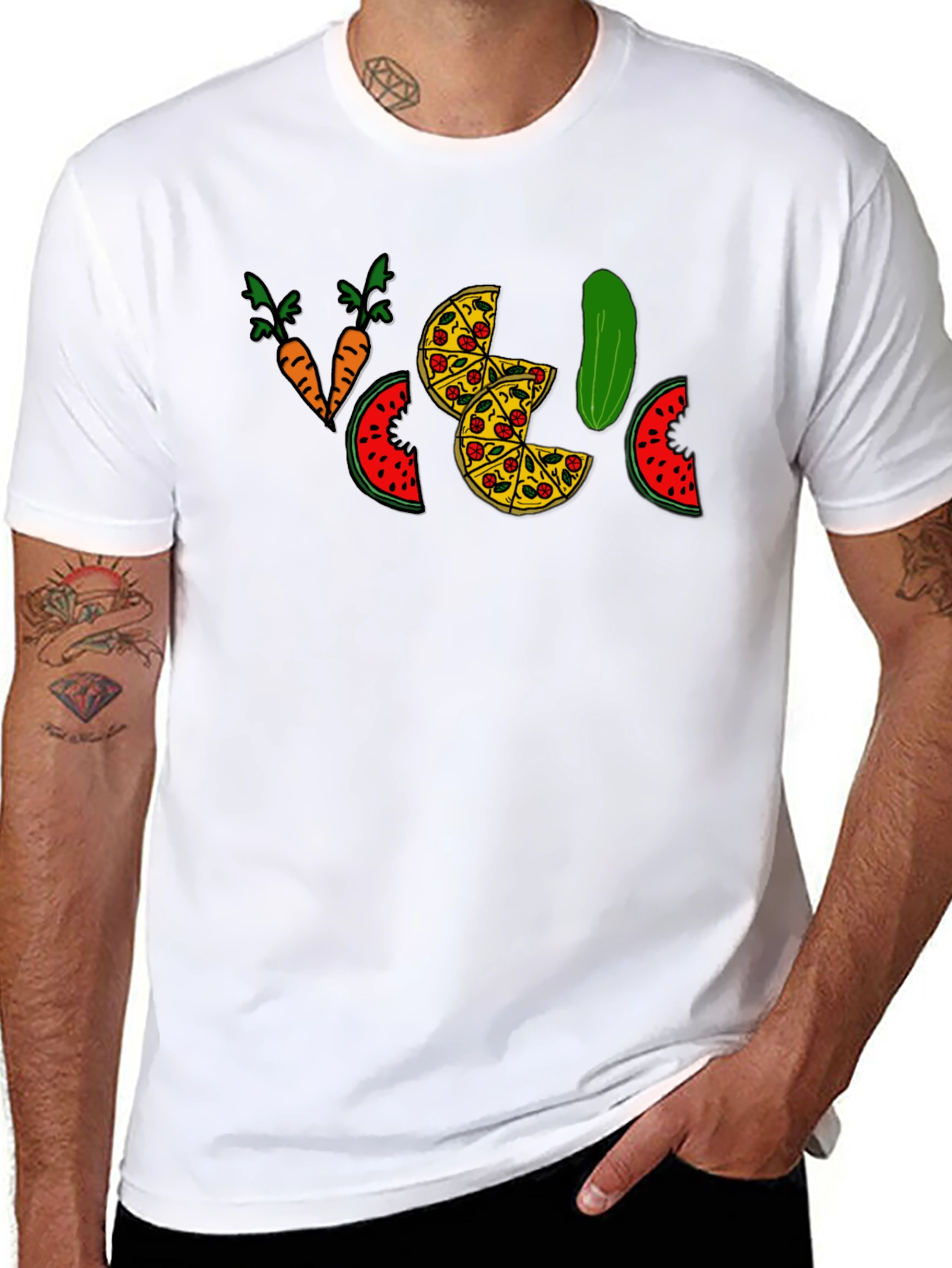 Funny Pizza Pickle Carrots Watermelon Black T-Shirt