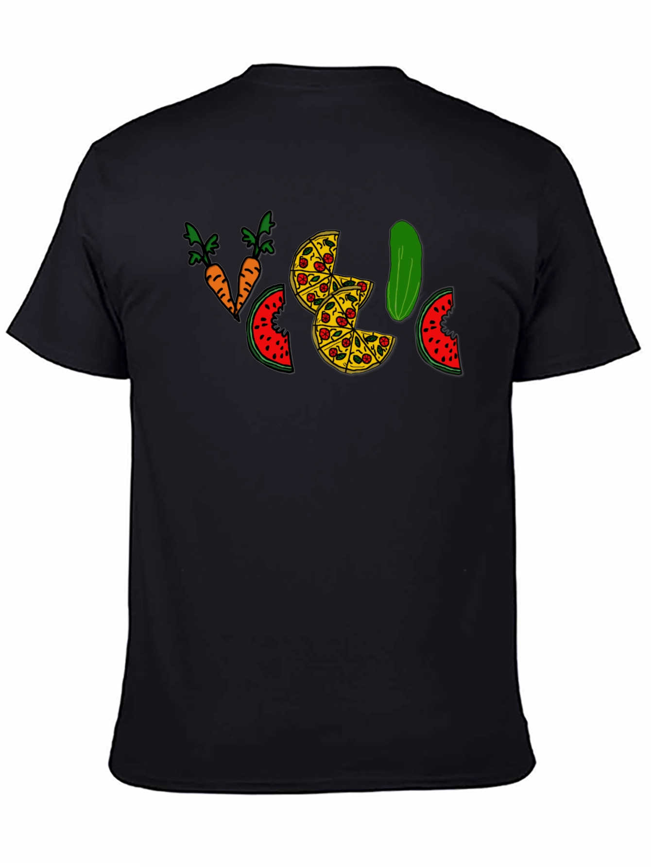 Funny Pizza Pickle Carrots Watermelon Black T-Shirt