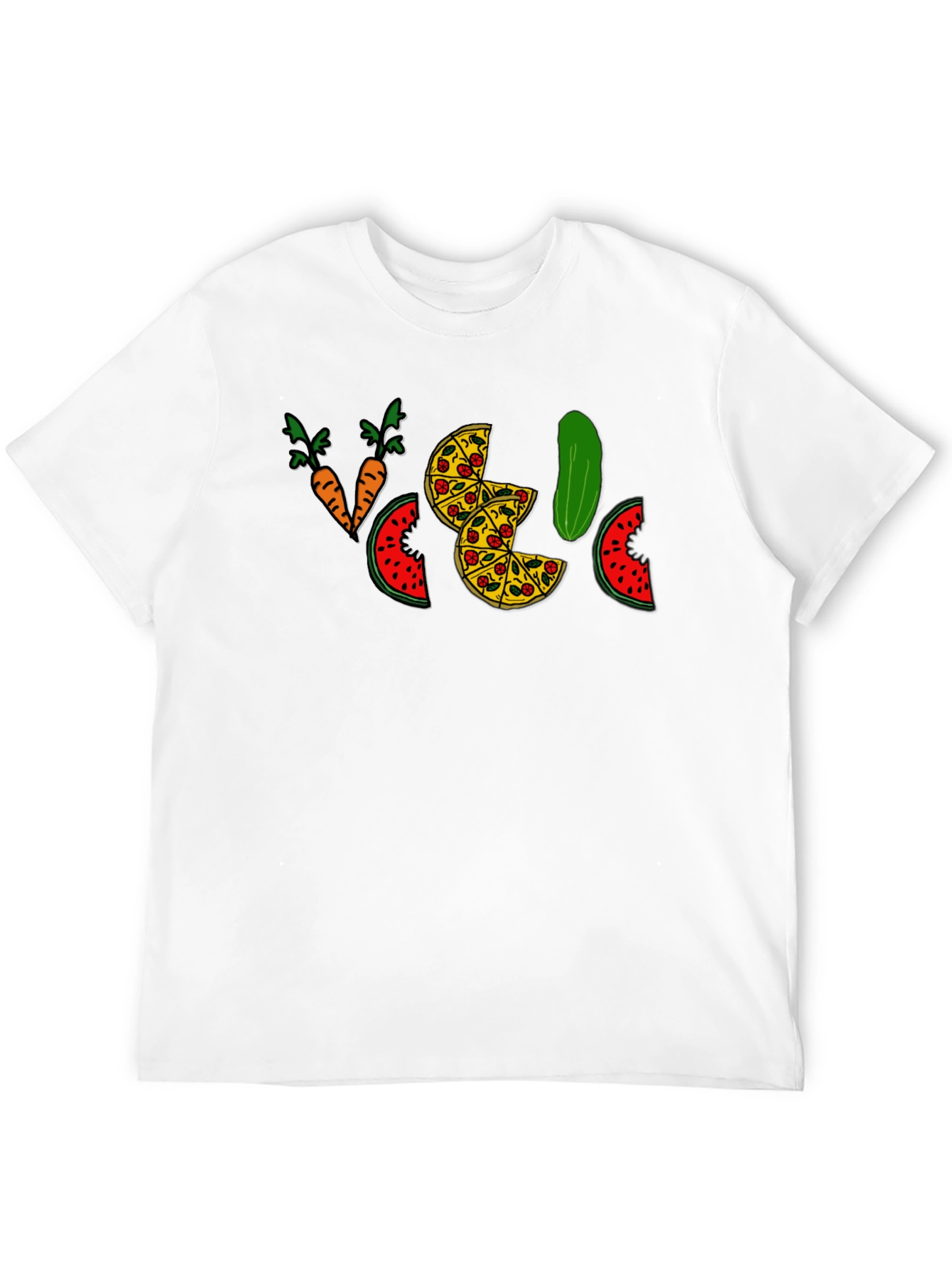 Funny Pizza Pickle Carrots Watermelon Black T-Shirt
