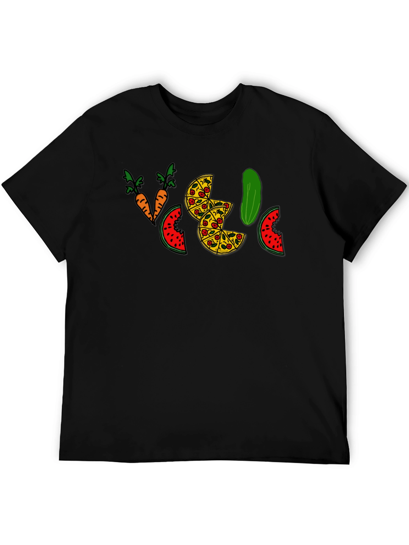 Funny Pizza Pickle Carrots Watermelon Black T-Shirt