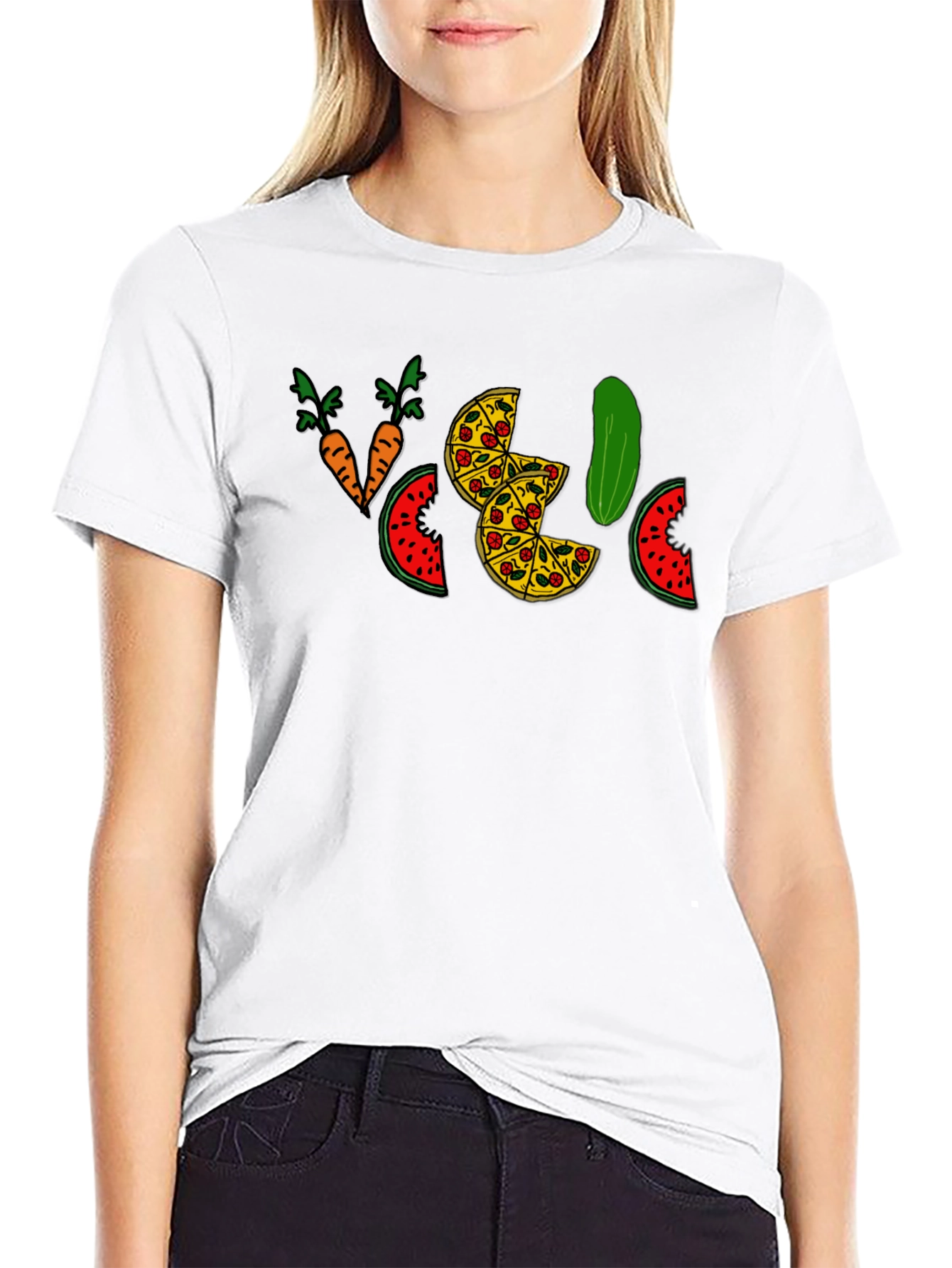Funny Pizza Pickle Carrots Watermelon Black T-Shirt