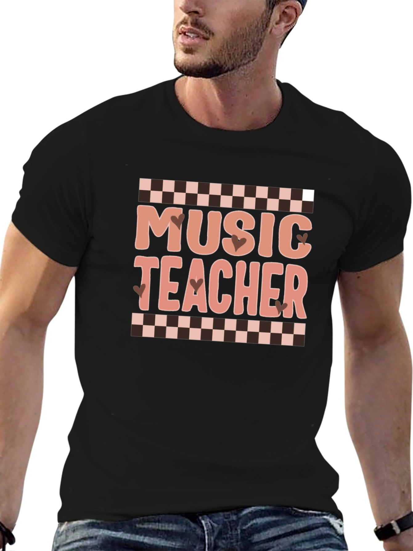Music Teacher Graphic Tee Checkered Design