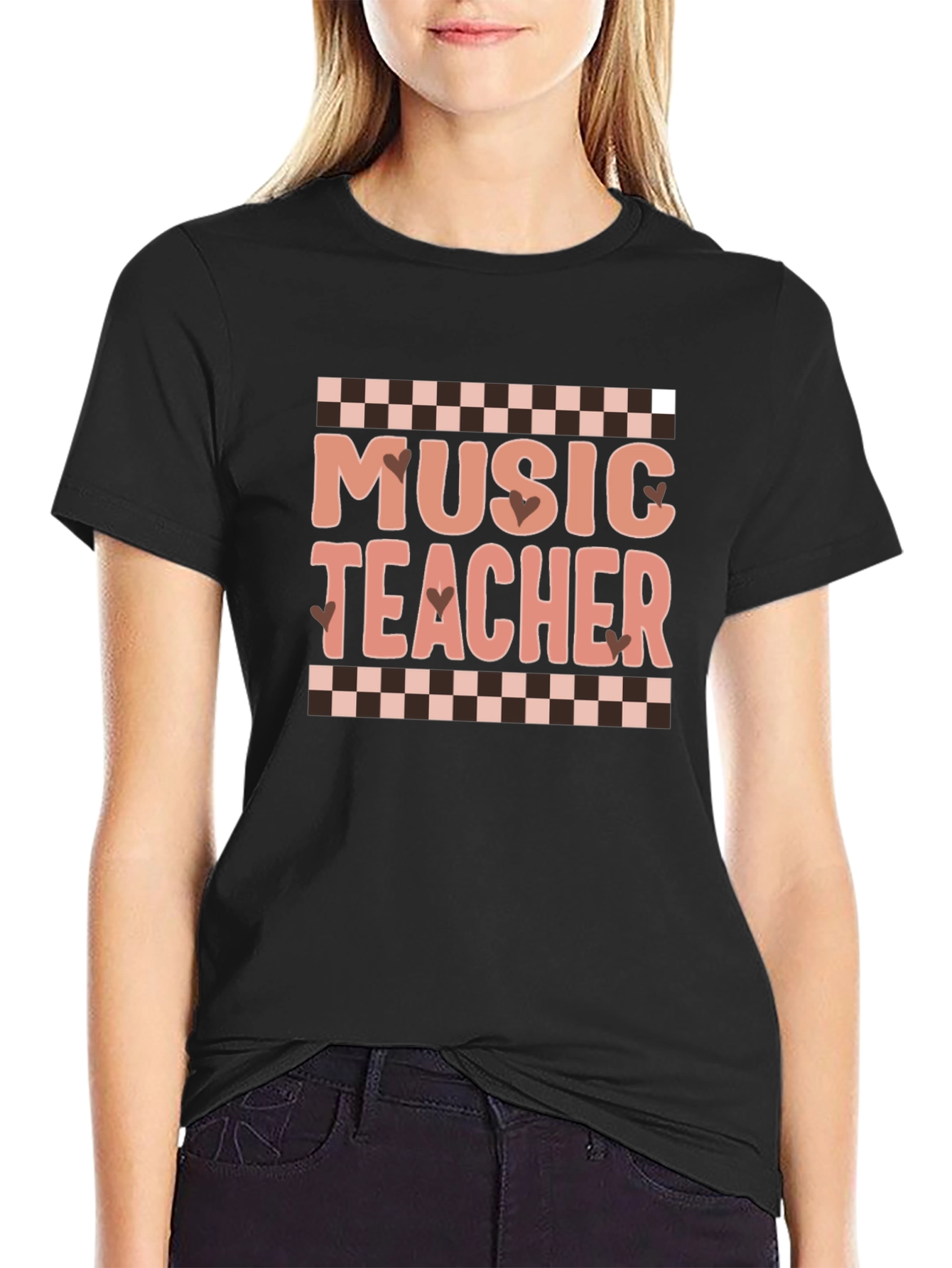 Music Teacher Graphic Tee Checkered Design