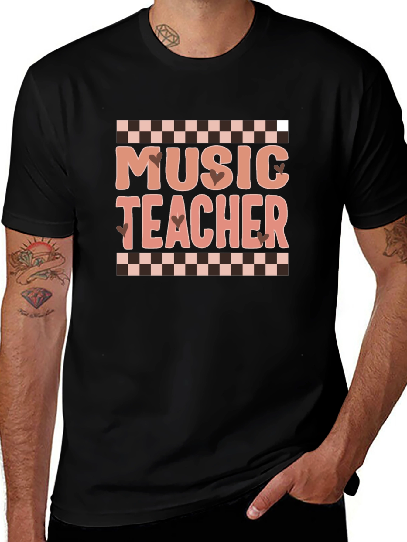 Music Teacher Graphic Tee Checkered Design