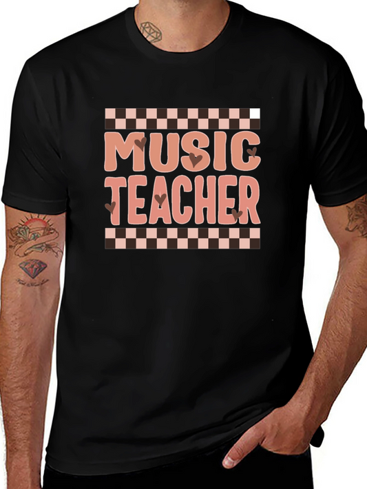 Music Teacher Graphic Tee Checkered Design