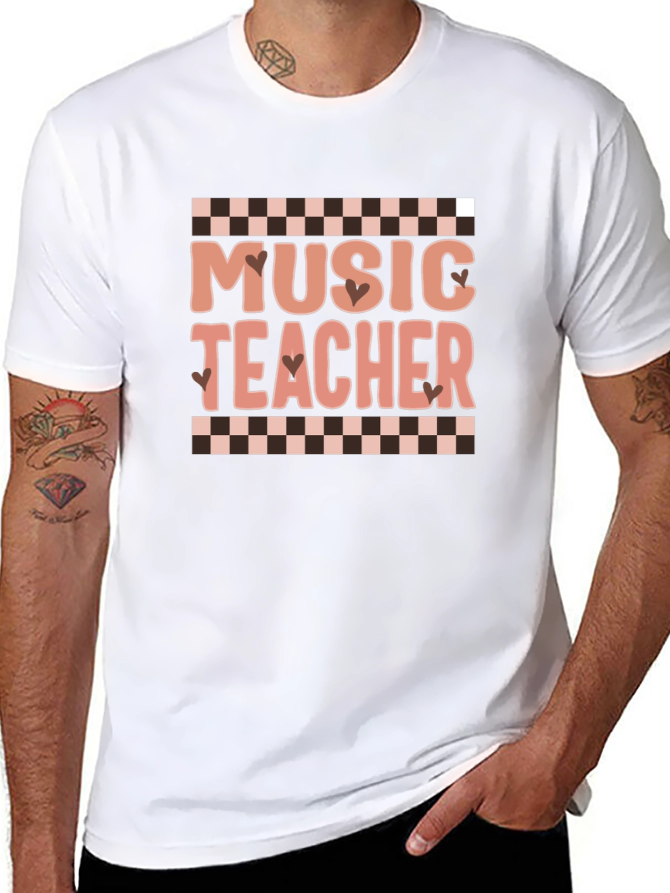 Music Teacher Graphic Tee Checkered Design