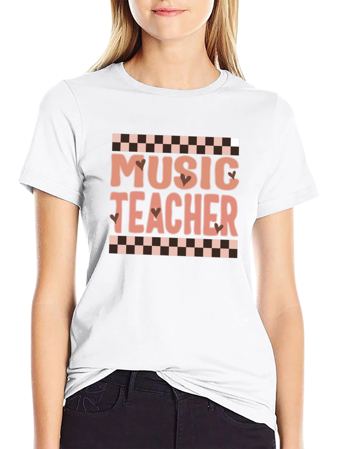 Music Teacher Graphic Tee Checkered Design
