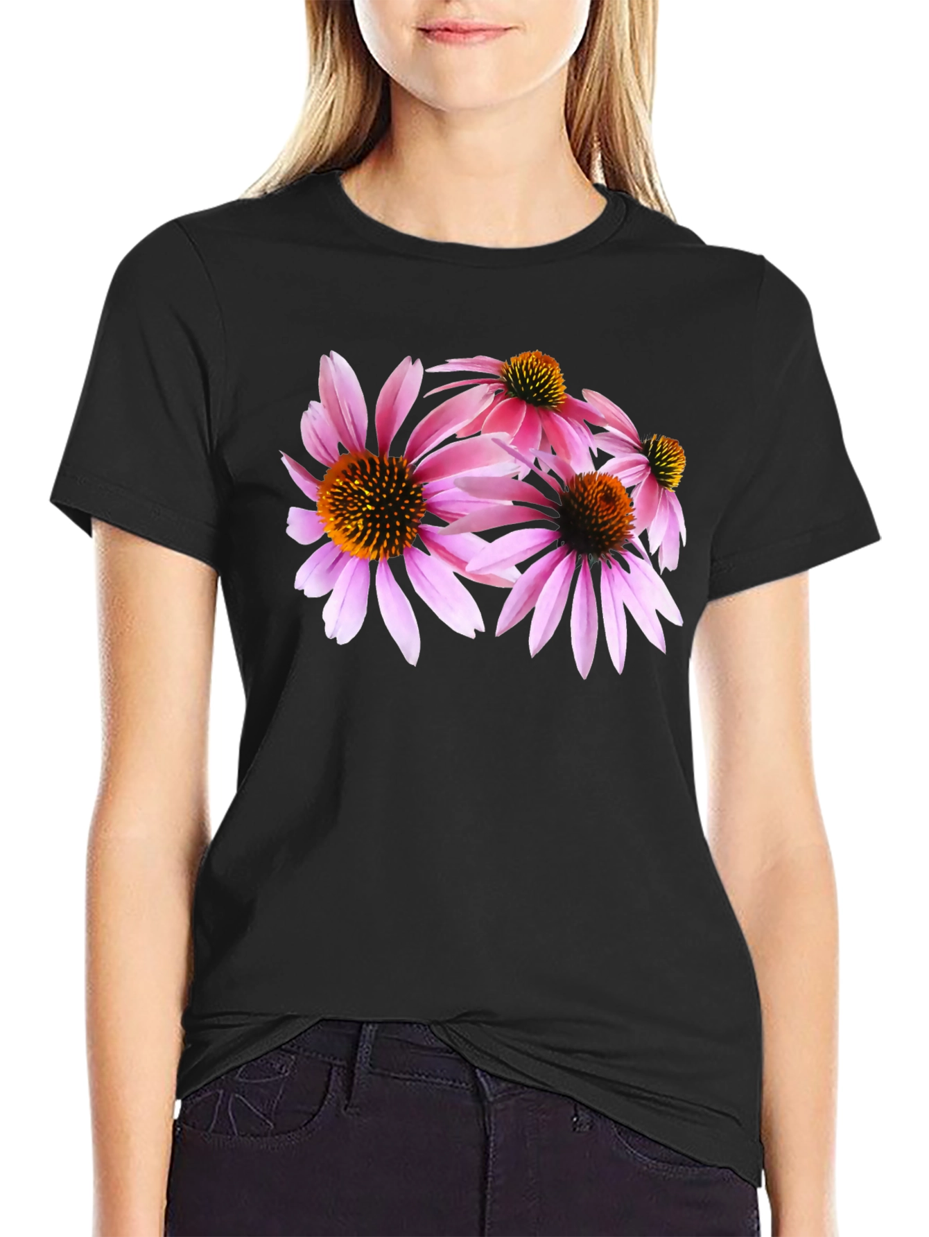 Floral Print Black T-Shirt - Trendy Casual Wear