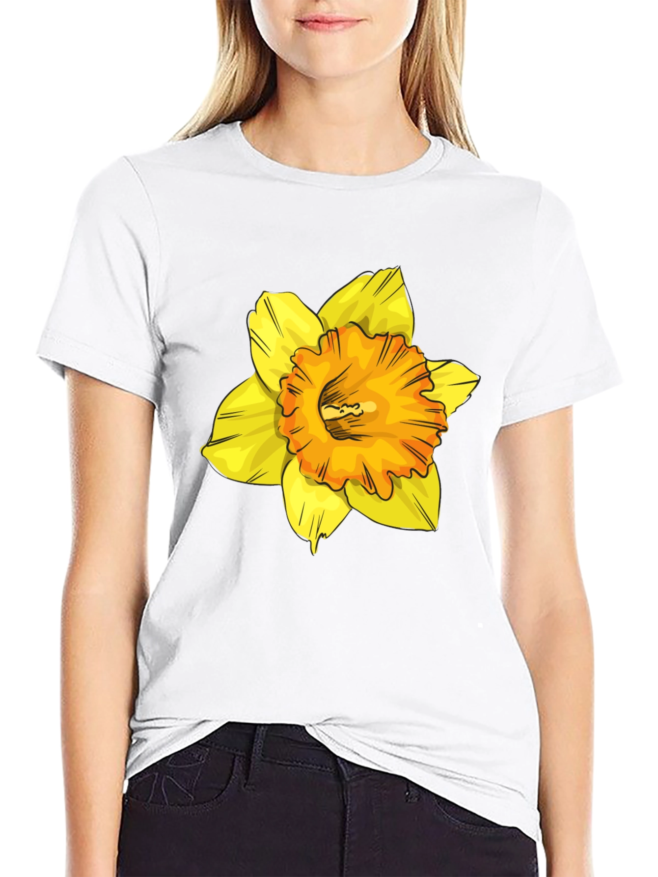 Floral Print T-Shirt - Black Cotton Blend