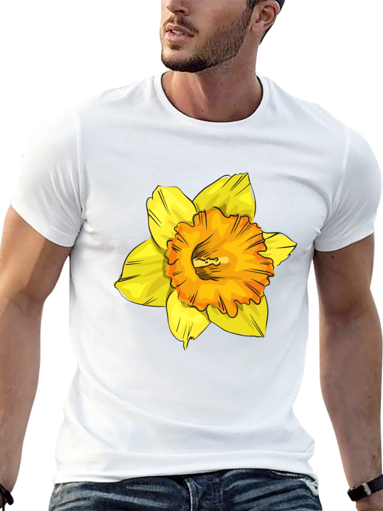 Floral Print T-Shirt - Black Cotton Blend