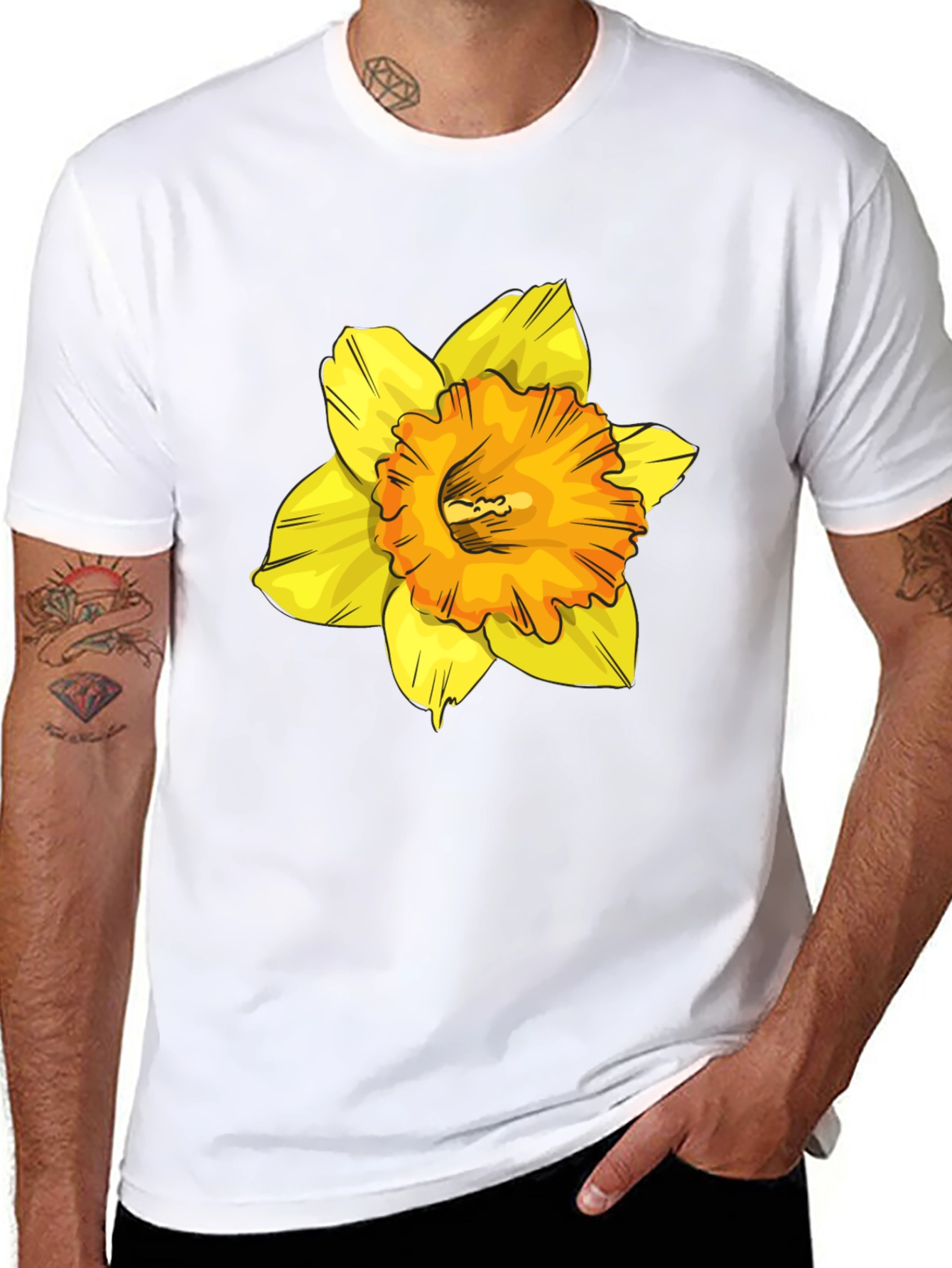 Floral Print T-Shirt - Black Cotton Blend