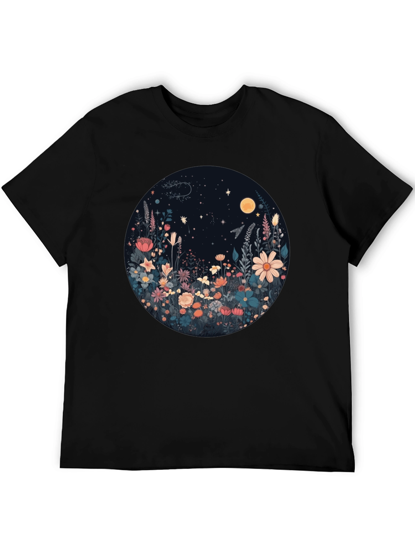 Floral Moon T-Shirt - Black Graphic Tee