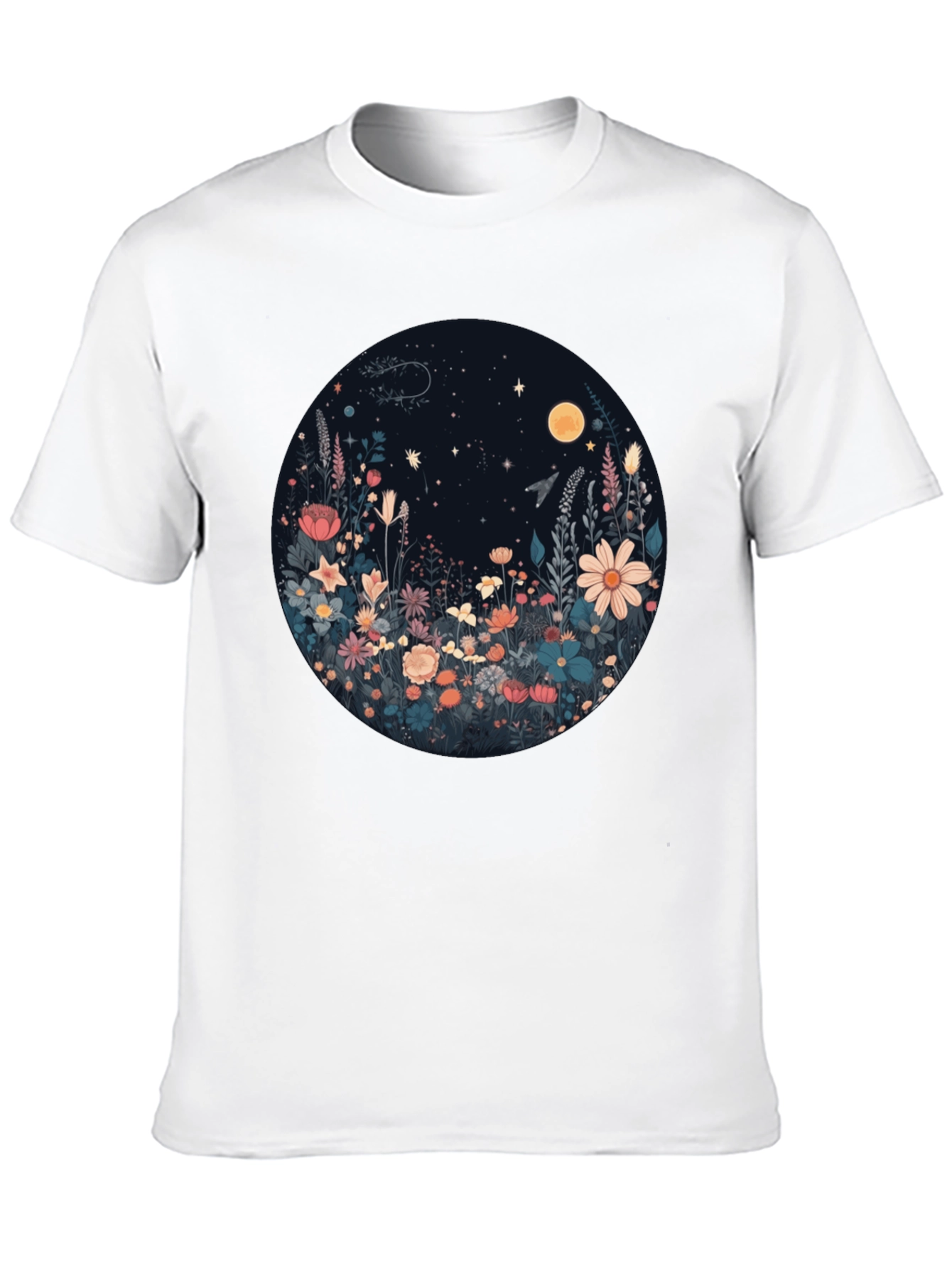 Floral Moon T-Shirt - Black Graphic Tee