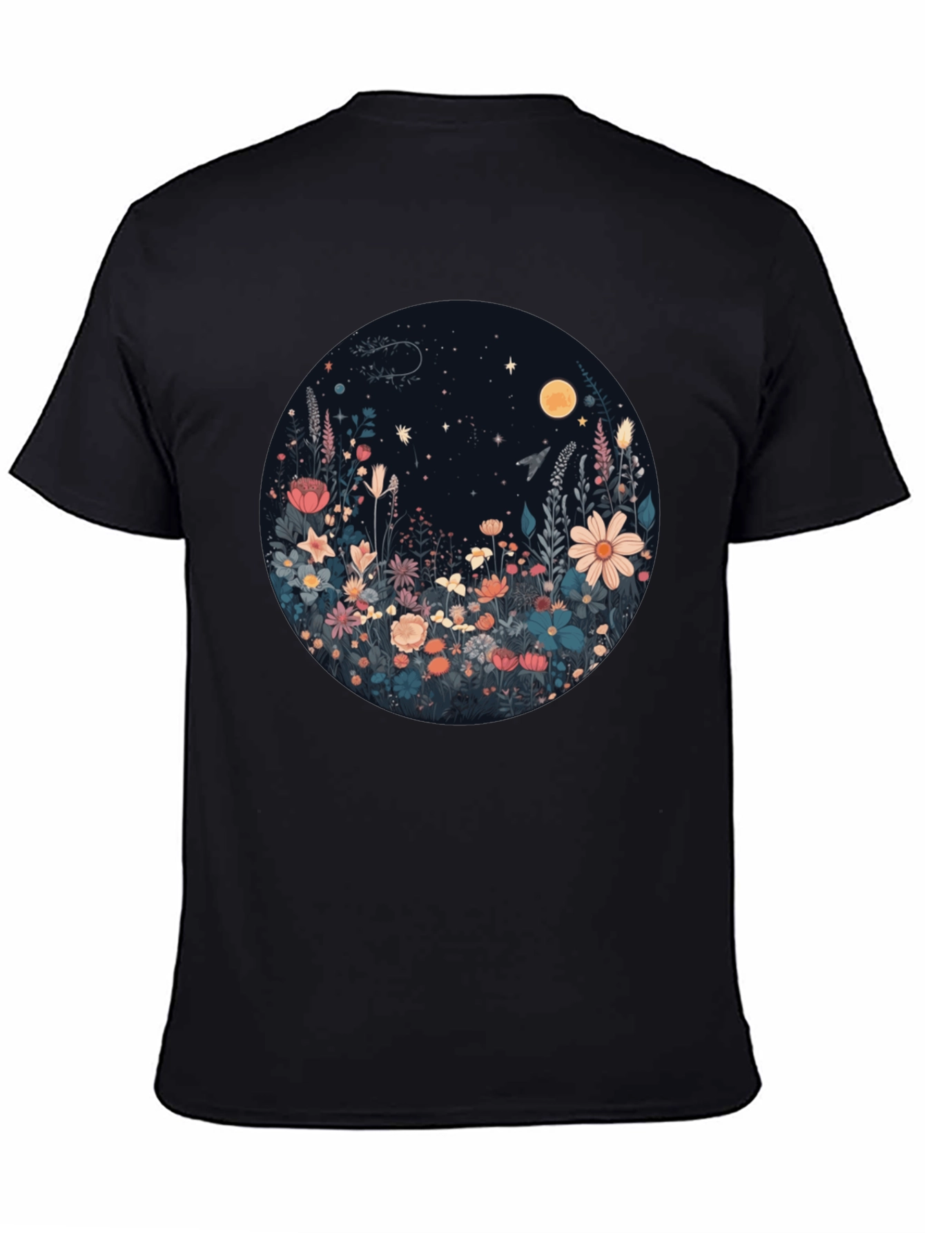 Floral Moon T-Shirt - Black Graphic Tee
