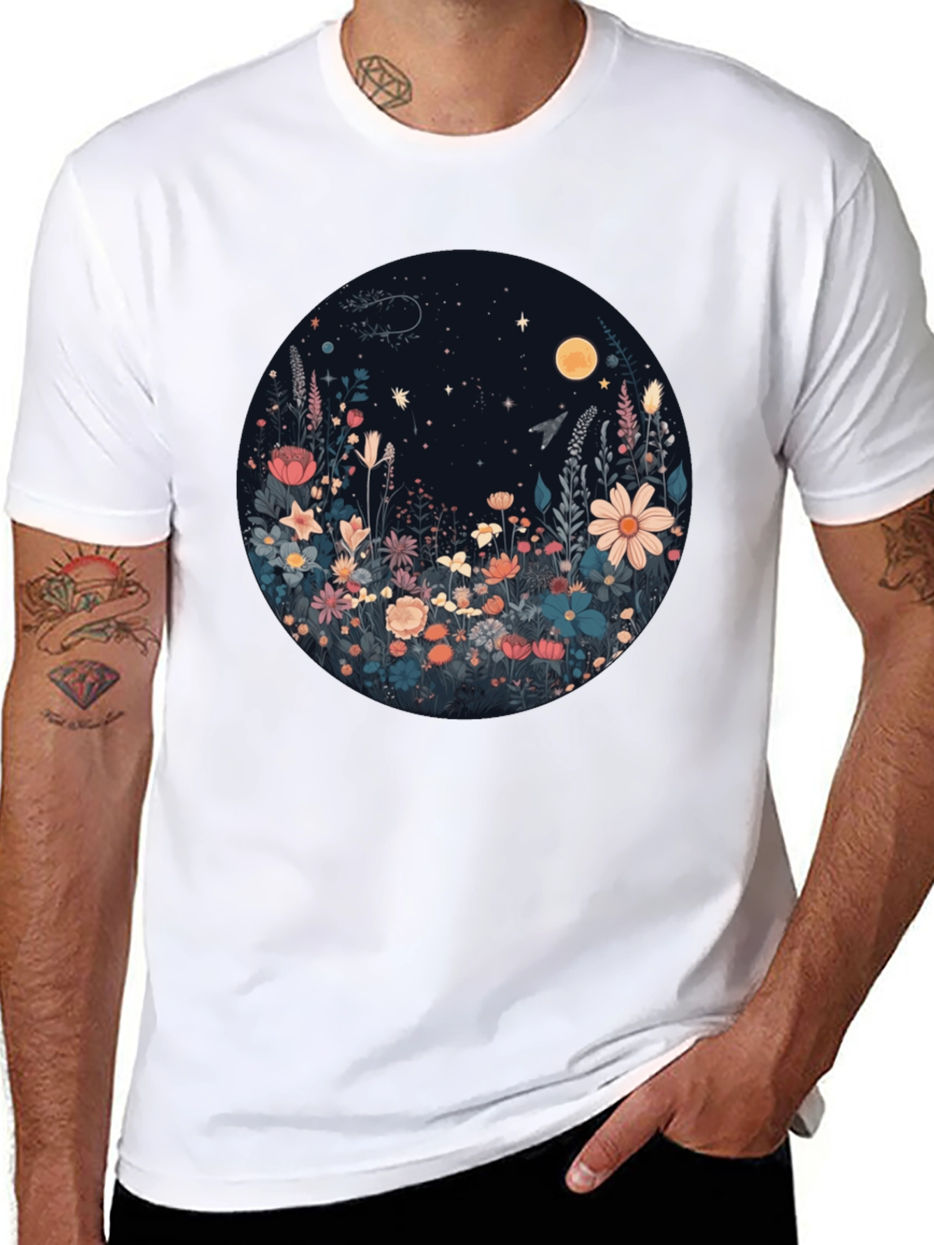 Floral Moon T-Shirt - Black Graphic Tee