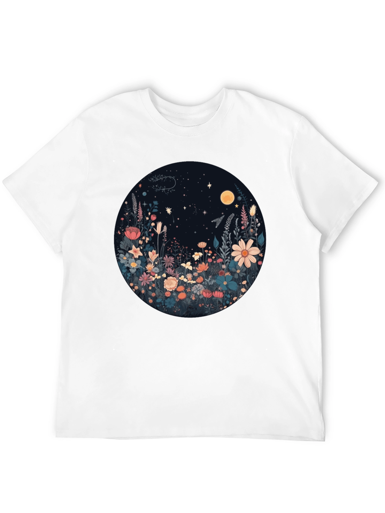 Floral Moon T-Shirt - Black Graphic Tee
