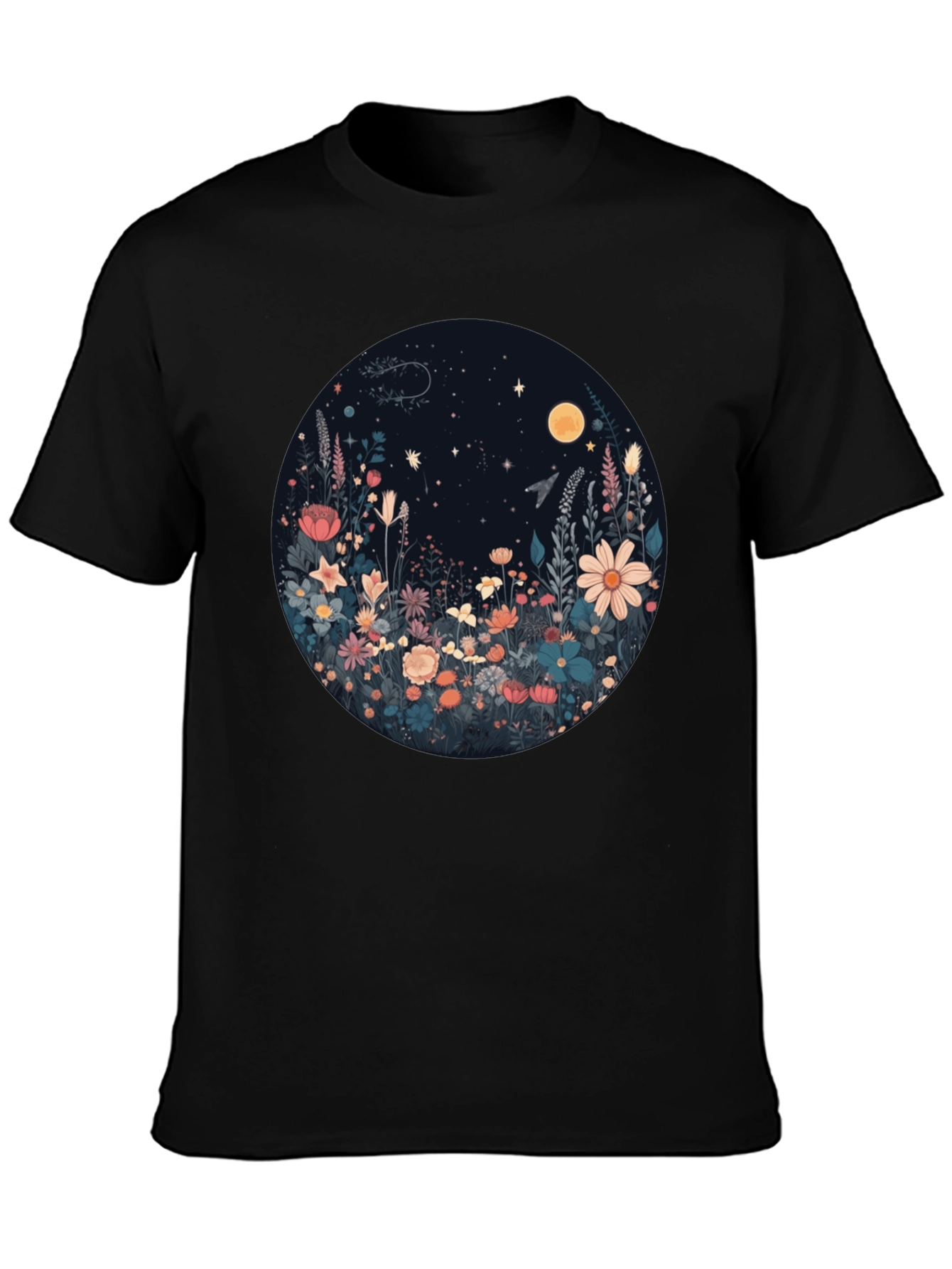 Floral Moon T-Shirt - Black Graphic Tee