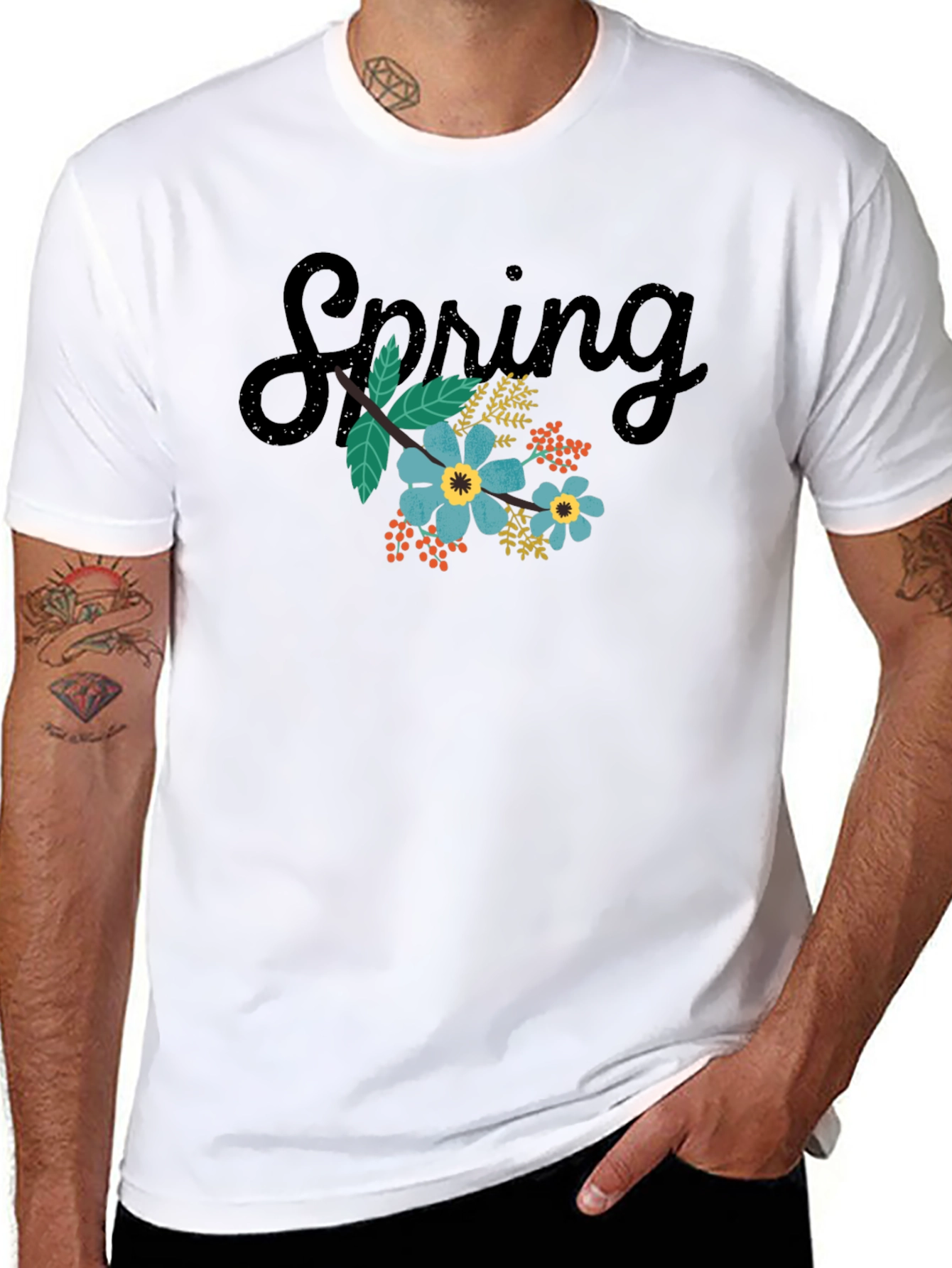 Spring Floral Black T-Shirt